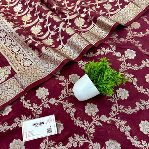 Maroon Kashmiri Jaal Katan Silk Banarasi Suit