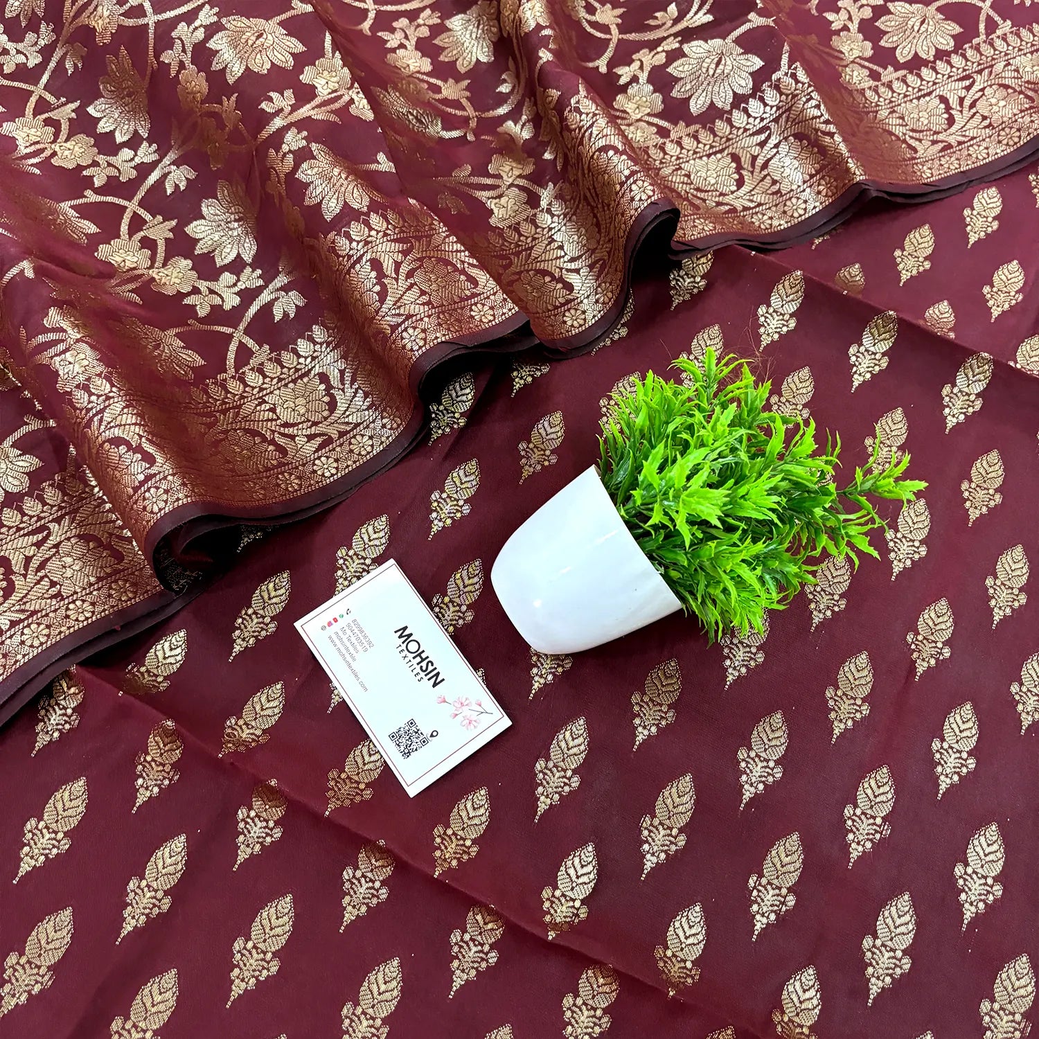 Maroon Parvat Buti Satin Silk Banarasi Suit