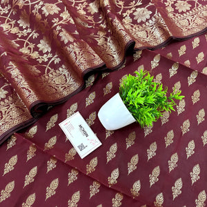 Maroon Parvat Buti Satin Silk Banarasi Suit
