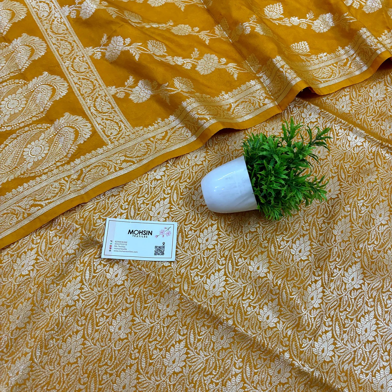 Mustard Golden Zari Katan Silk Banarasi Suit