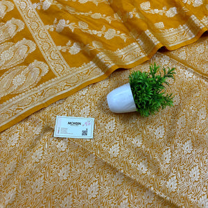 Mustard Golden Zari Katan Silk Banarasi Suit