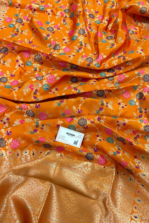 Orange Golden Zari Katan Silk Banarasi Dupatta