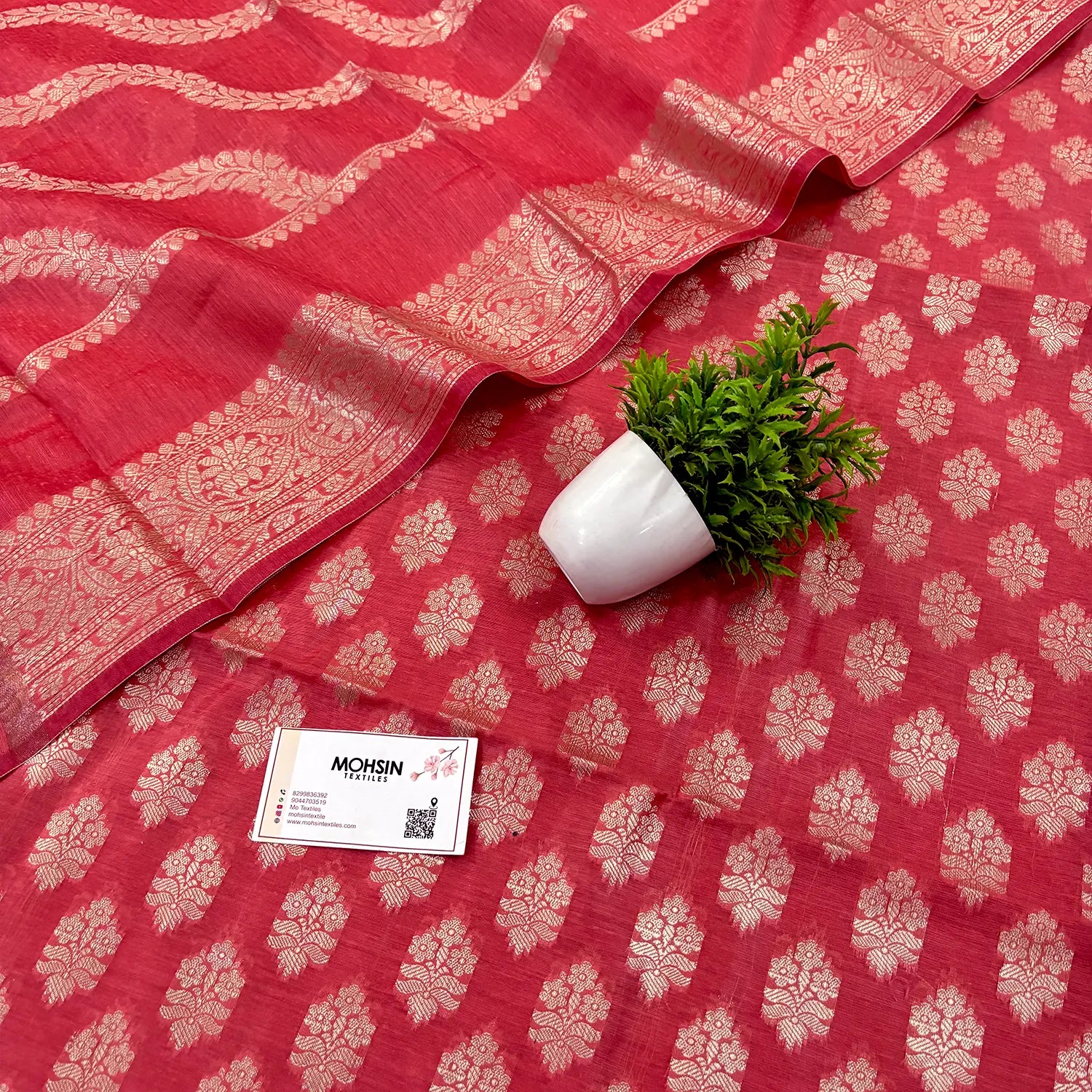 Peach Tri Phool Banarasi Silk Suit