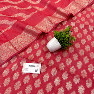 Peach Tri Phool Banarasi Silk Suit