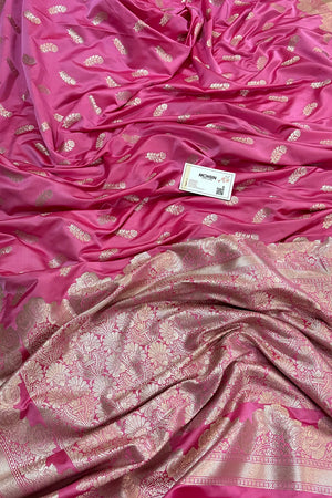 Pink Kanak Buti Katan Silk Banarasi Saree