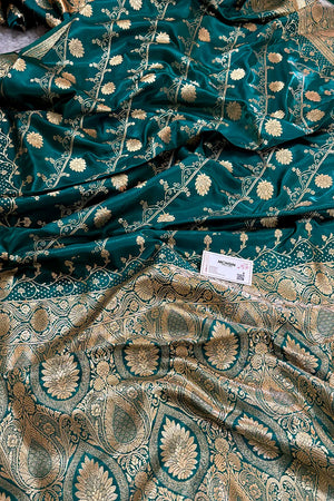 Teal Green Bhawar Jaal Satin Silk Banarasi Saree