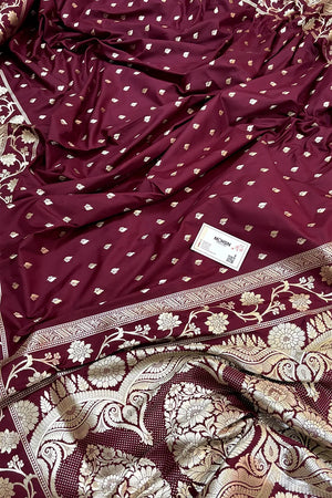 Wine Mahinki Buti Katan Silk Banarasi Saree