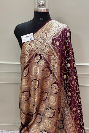 Wine Murerwa Daal Katan Silk Banarasi Saree