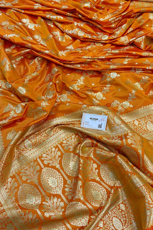 Yellow Papakipari Katan Silk Banarasi Saree