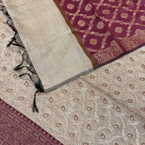 Beige and Maroon Patti Jaal Banarasi Silk Suit