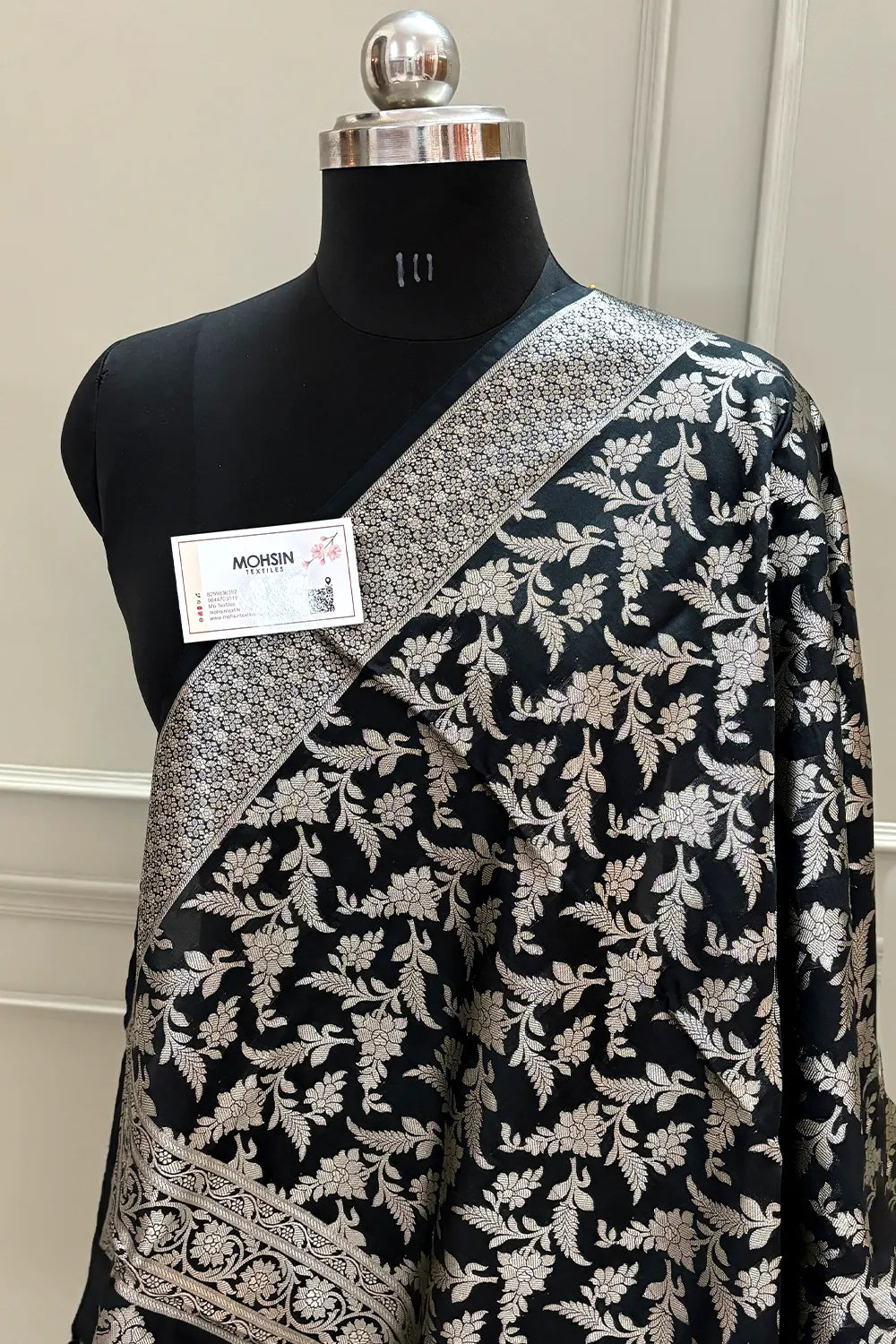 Black Golden Zari Katan Silk Banarasi Dupatta