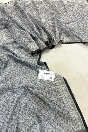 Grey Resham Zari Silk Banarasi Stole