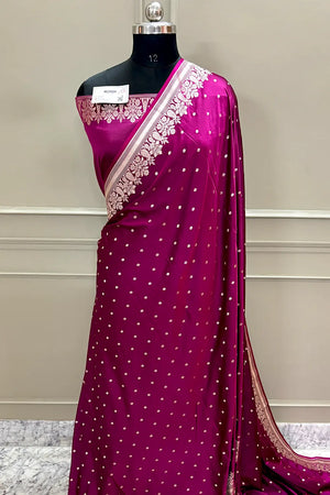 Magenta Hawahawai Buti Katan Silk Banarasi Saree