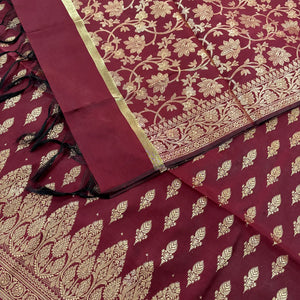 Maroon Parvat Buti Satin Silk Banarasi Suit