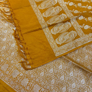 Mustard Golden Zari Katan Silk Banarasi Suit