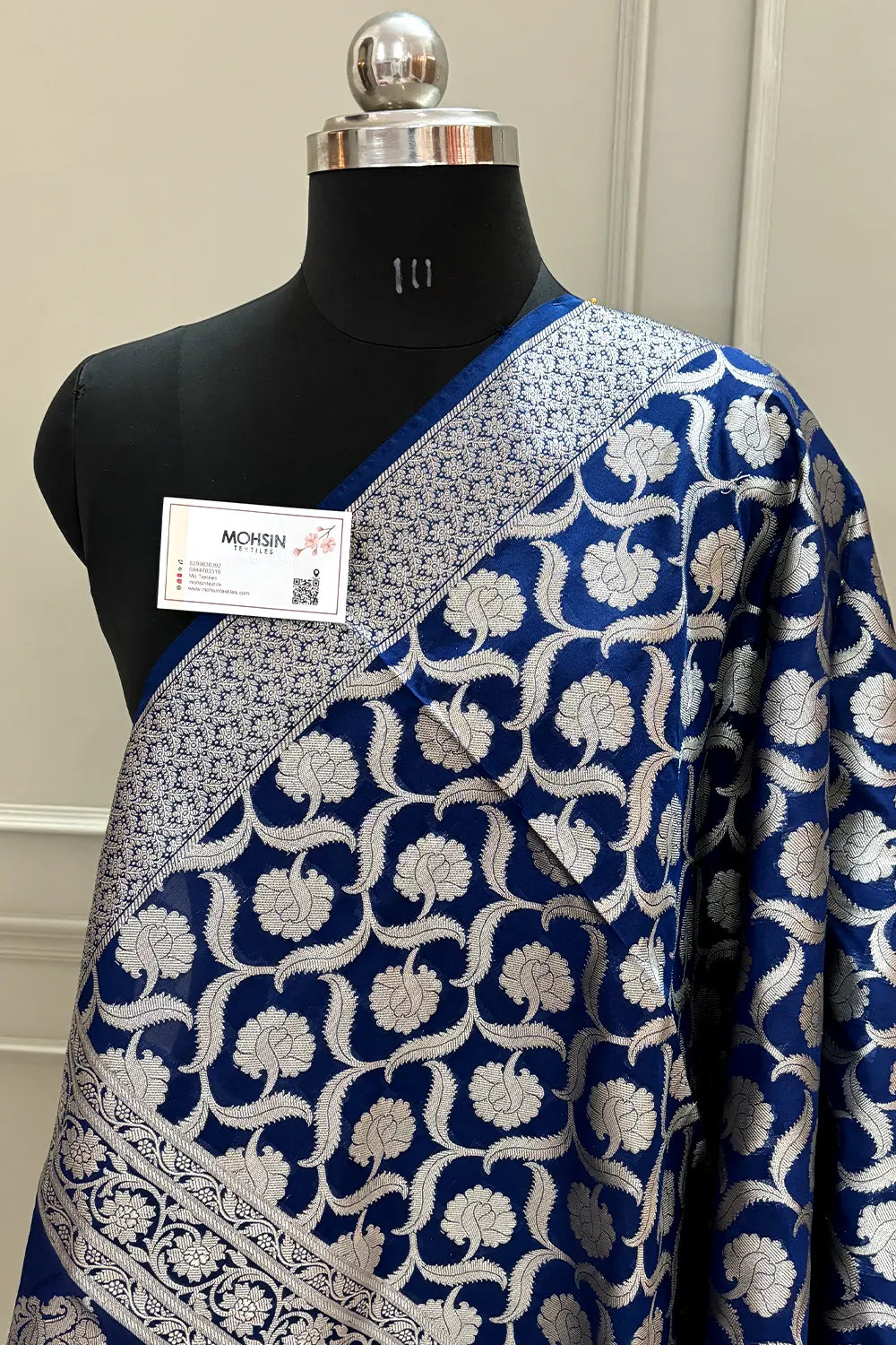 Navy Blue Patti Jaal Katan Silk Banarasi Dupatta
