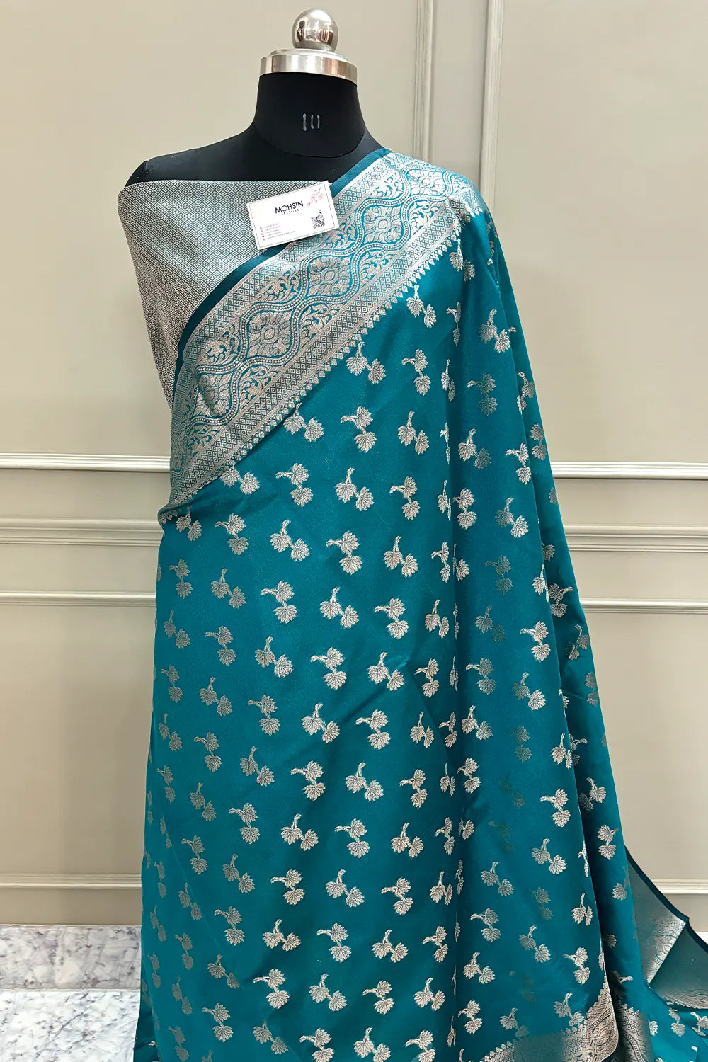 Teal Daab Buti Chanderi Silk Banarasi Saree