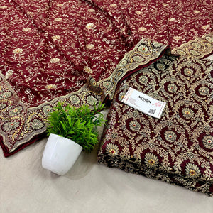 Wine Chiragha Jaal Stone Work Kimkhab Silk Banarasi Gharara
