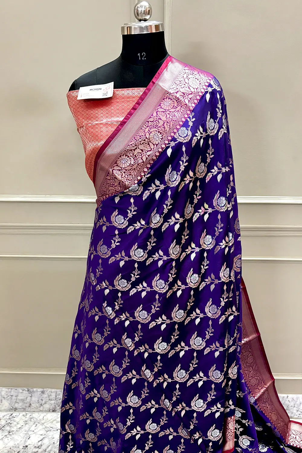 Auda and Red Golden Zari Banarasi Silk Saree