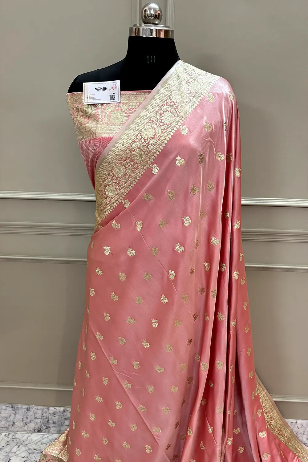 Baby Pink Chaman Buti Katan Silk Banarasi Saree