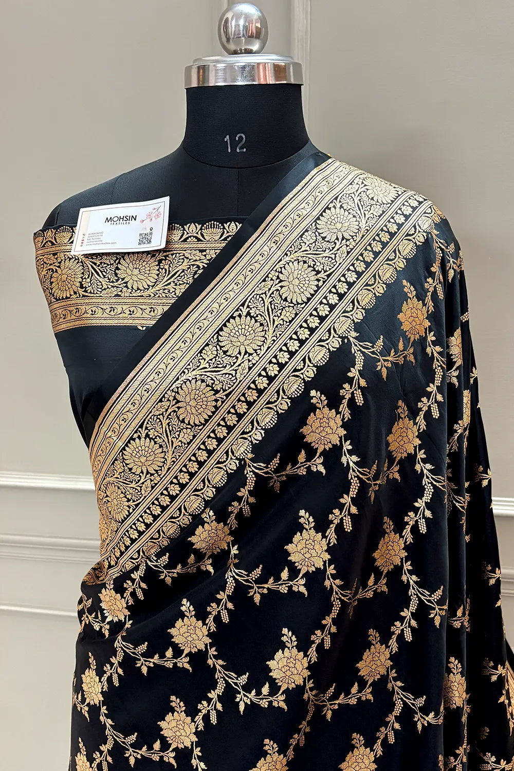 Black Akbari Jaal Katan Silk Banarasi Saree