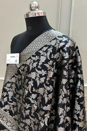 Black Golden Zari Katan Silk Banarasi Dupatta