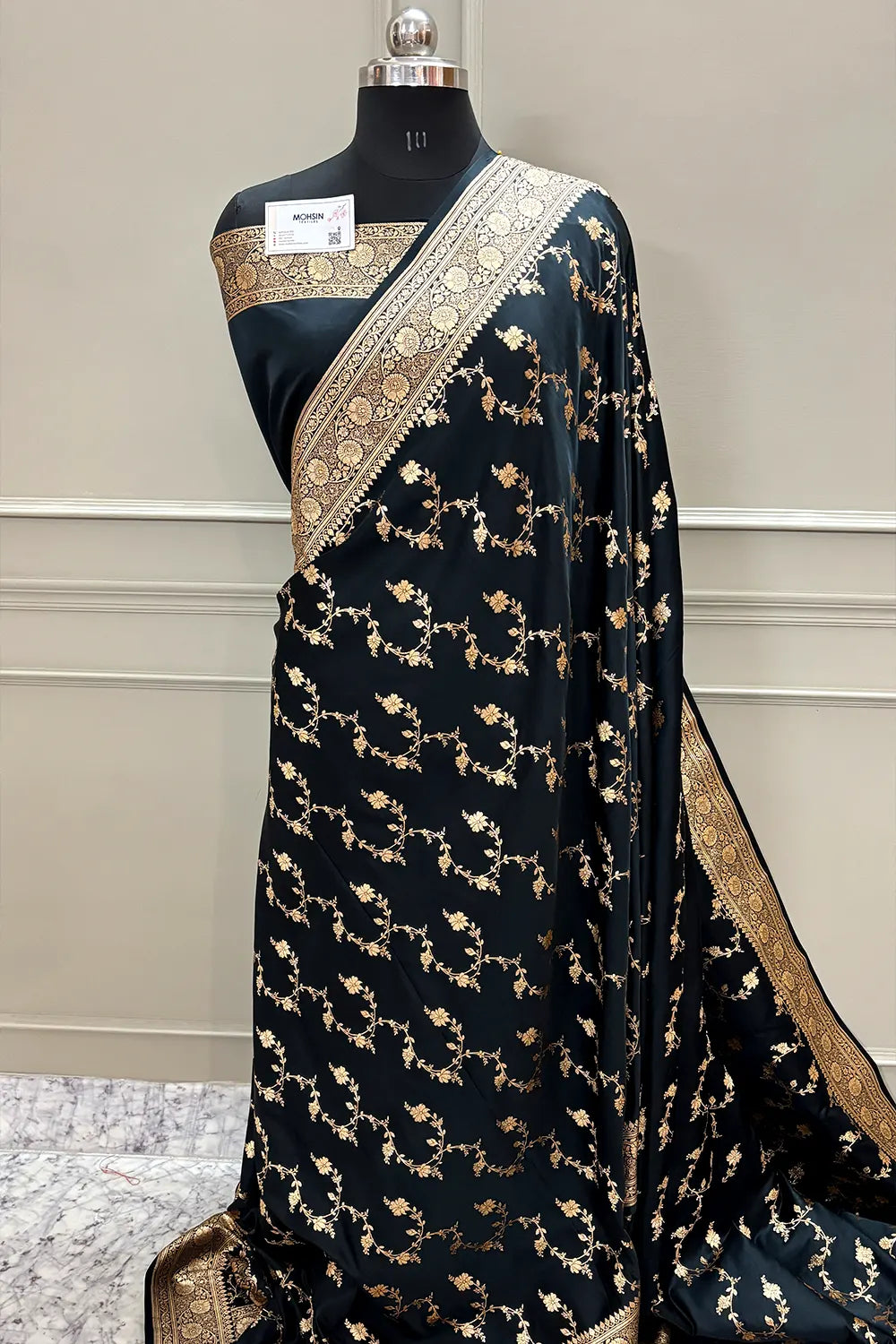 Black Jhadi Jaal Katan Silk Banarasi Saree