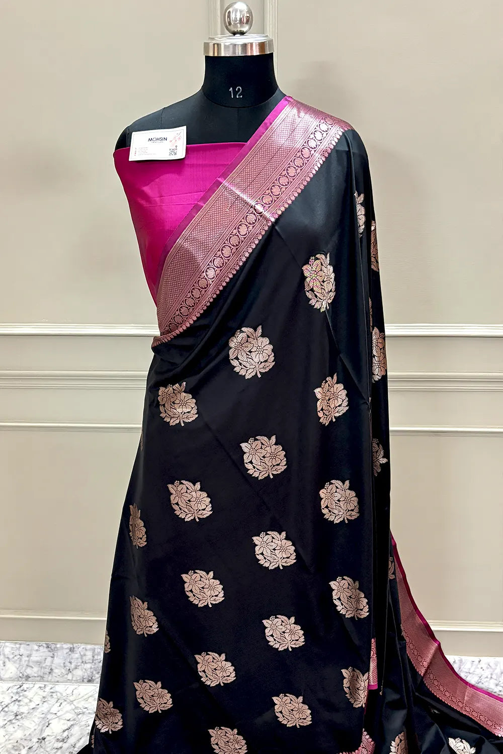 Black and Pink Golden Zari Banarasi Silk Saree