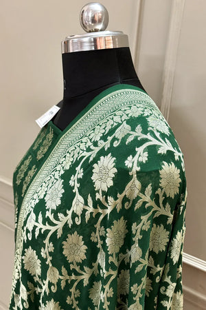 Bottle Green Pure Georgette Silk Banarasi Suit