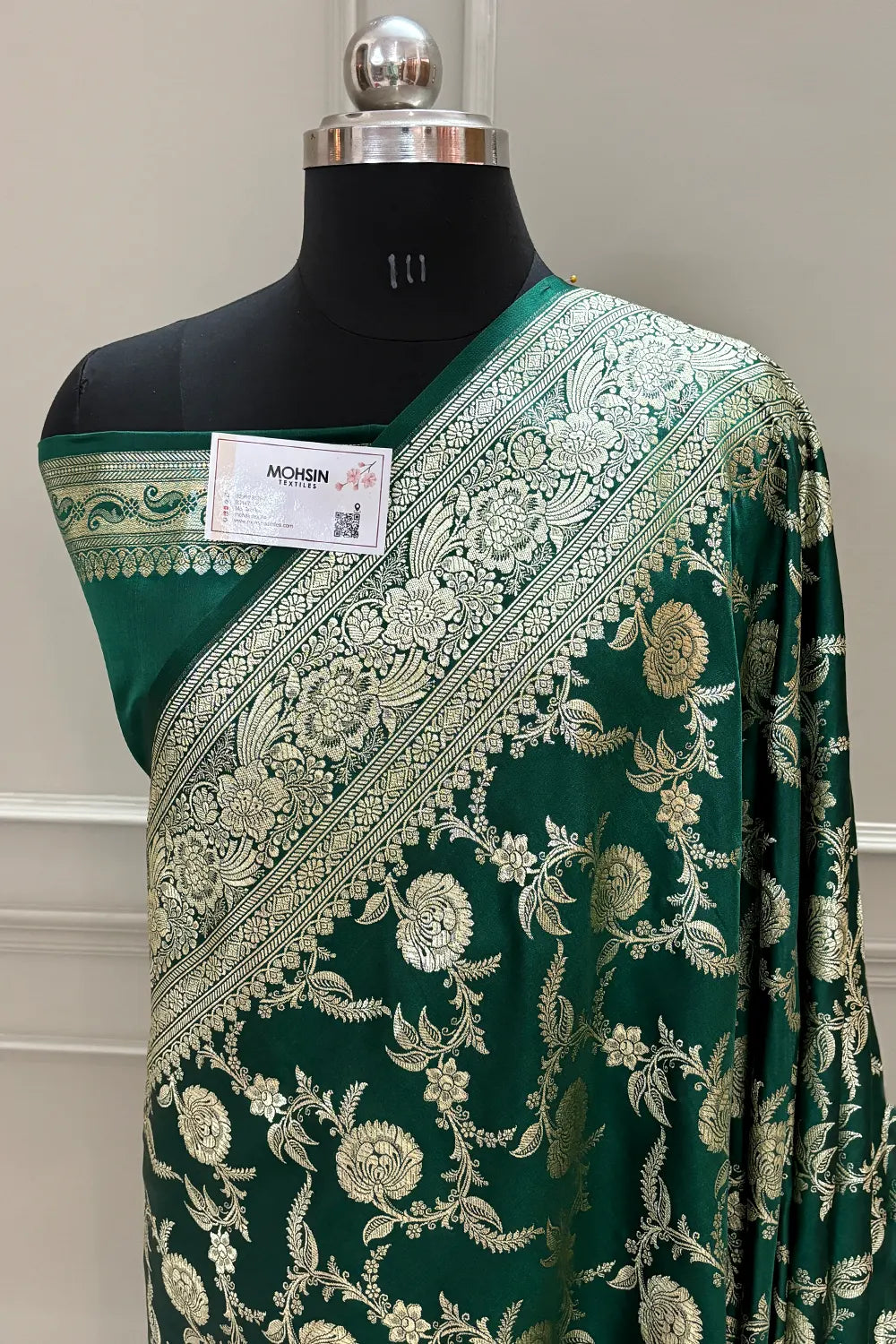 Green Shahanshahi Jaal Katan Silk Banarasi Saree
