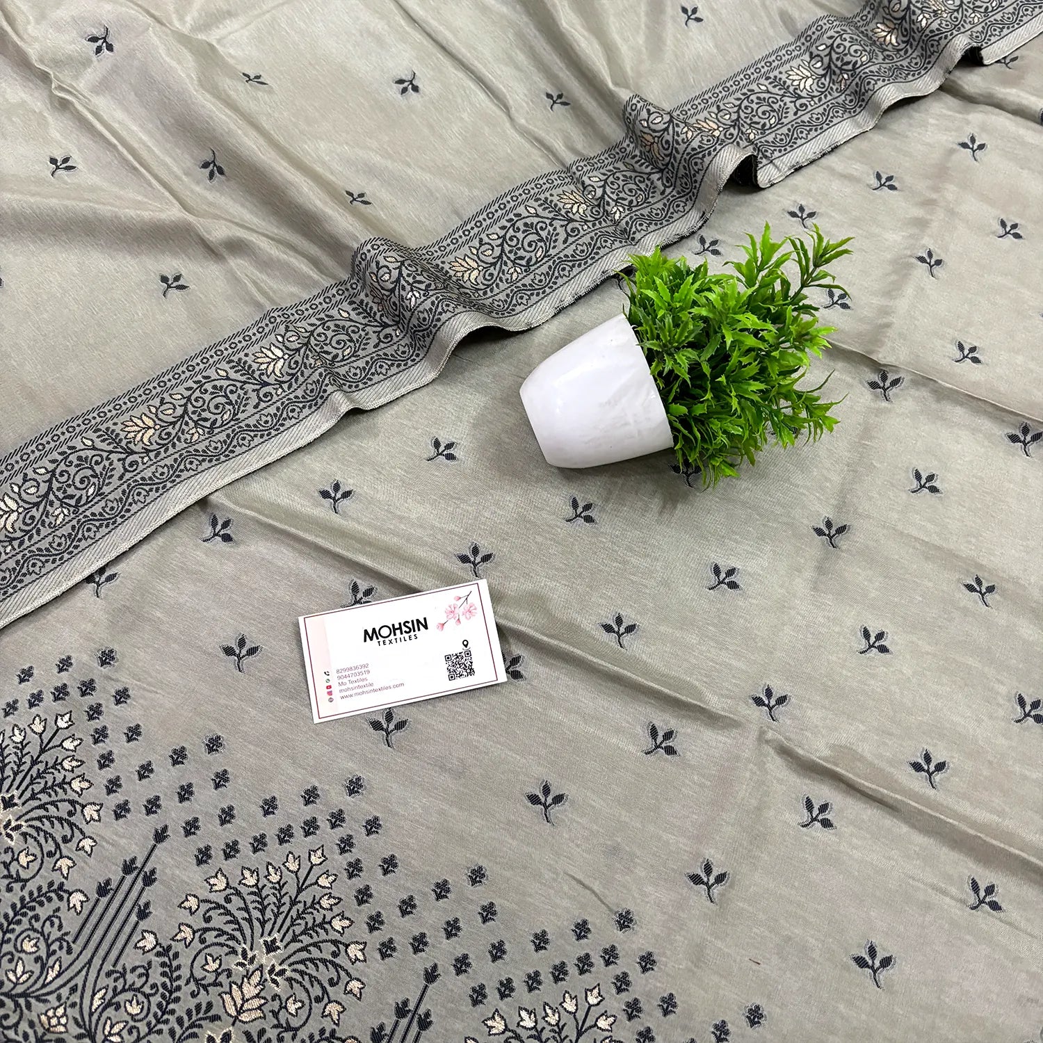 Grey Jhilmila Taj Dola Silk Banarasi Suit