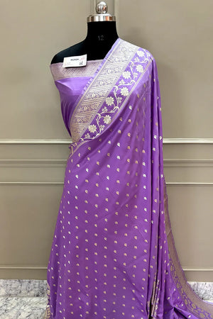 Lavender Mahinki Buti Katan Silk Banarasi Saree