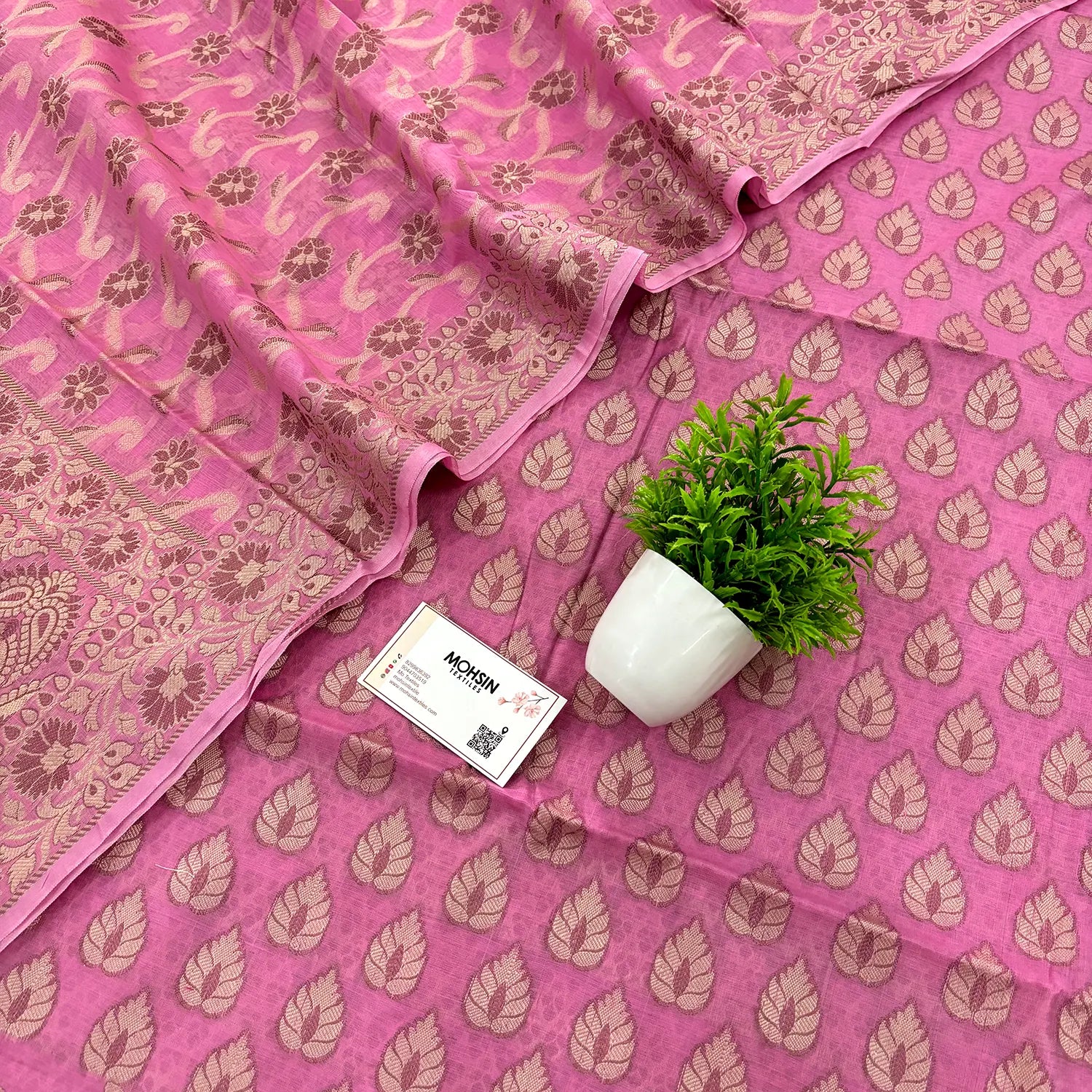 Light Pink Kacchi Carry Patta Cotton Silk Banarasi Suit