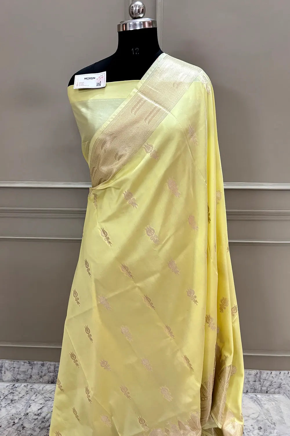 Light Yellow Kalyug Satin Silk Banarasi Saree