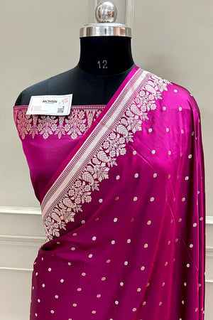 Magenta Hawahawai Buti Katan Silk Banarasi Saree