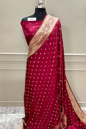 Maroon Golden Zari Katan Silk Banarasi Saree