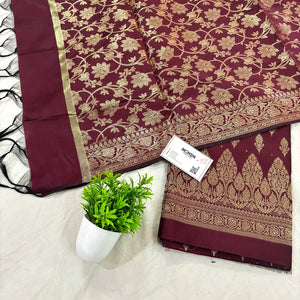 Maroon Parvat Buti Satin Silk Banarasi Suit