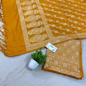 Mustard Golden Zari Katan Silk Banarasi Suit