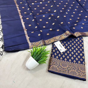Navy Blue Chidiya Buti Satin Silk Banarasi Suit