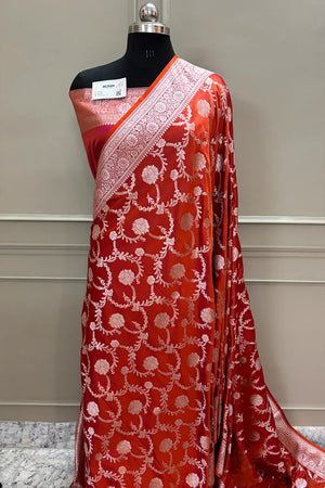 Orange Laabela Jaal Katan Silk Banarasi Saree