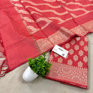 Peach Tri Phool Banarasi Silk Suit