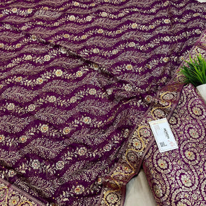 Purple Murrah Jaal Stone Work Kimkhab Silk Banarasi Gharara