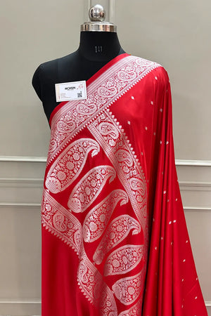 Red Chitrani Buti Katan Silk Banarasi Saree