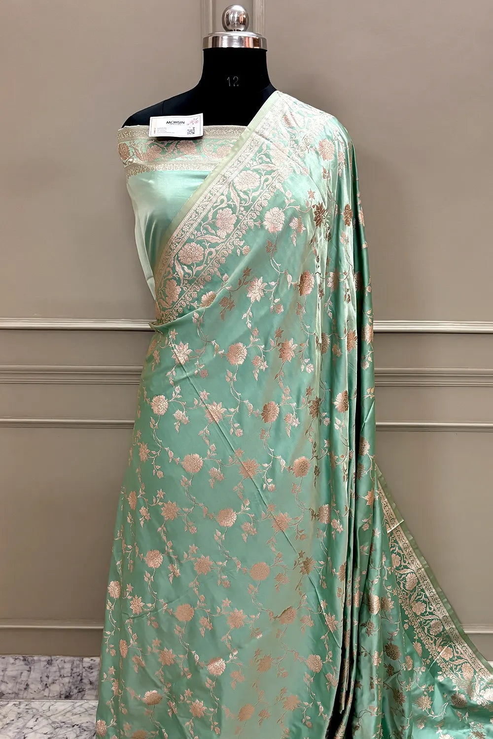 Sea Green Kesari Jaal Katan Silk Banarasi Saree