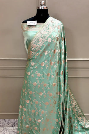 Sea Green Kesari Jaal Katan Silk Banarasi Saree