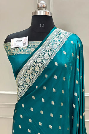 Teal Flying Buti Katan Silk Banarasi Saree