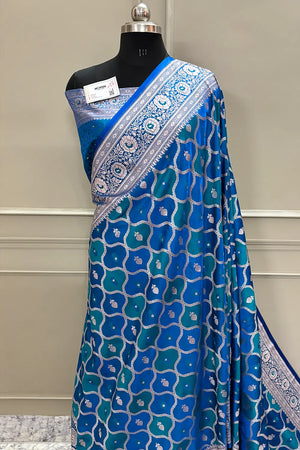 Teal Ghulam Buti Katan Silk Banarasi Saree