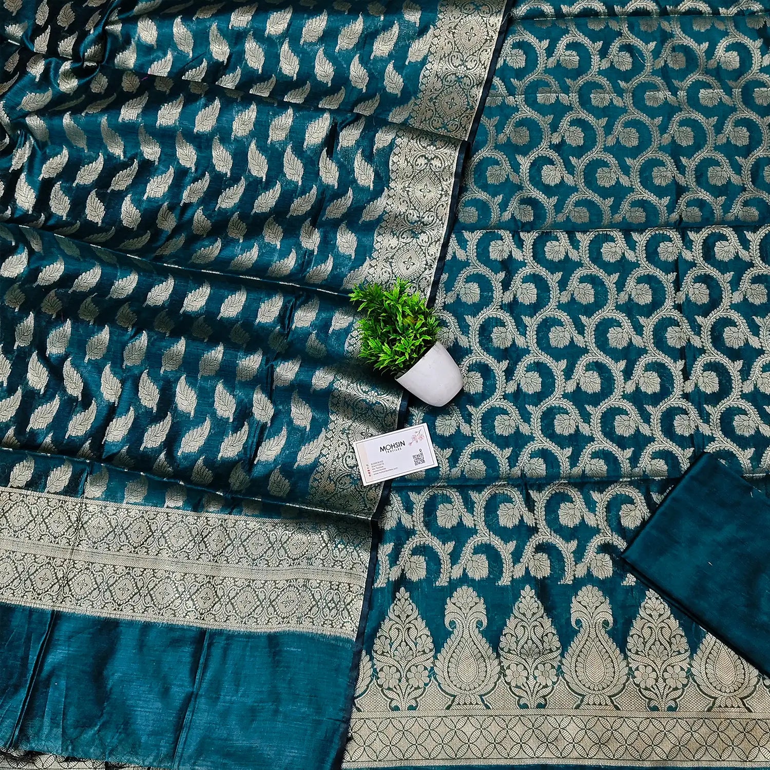 Teal Kalgha Jaal Banarasi Silk Suit