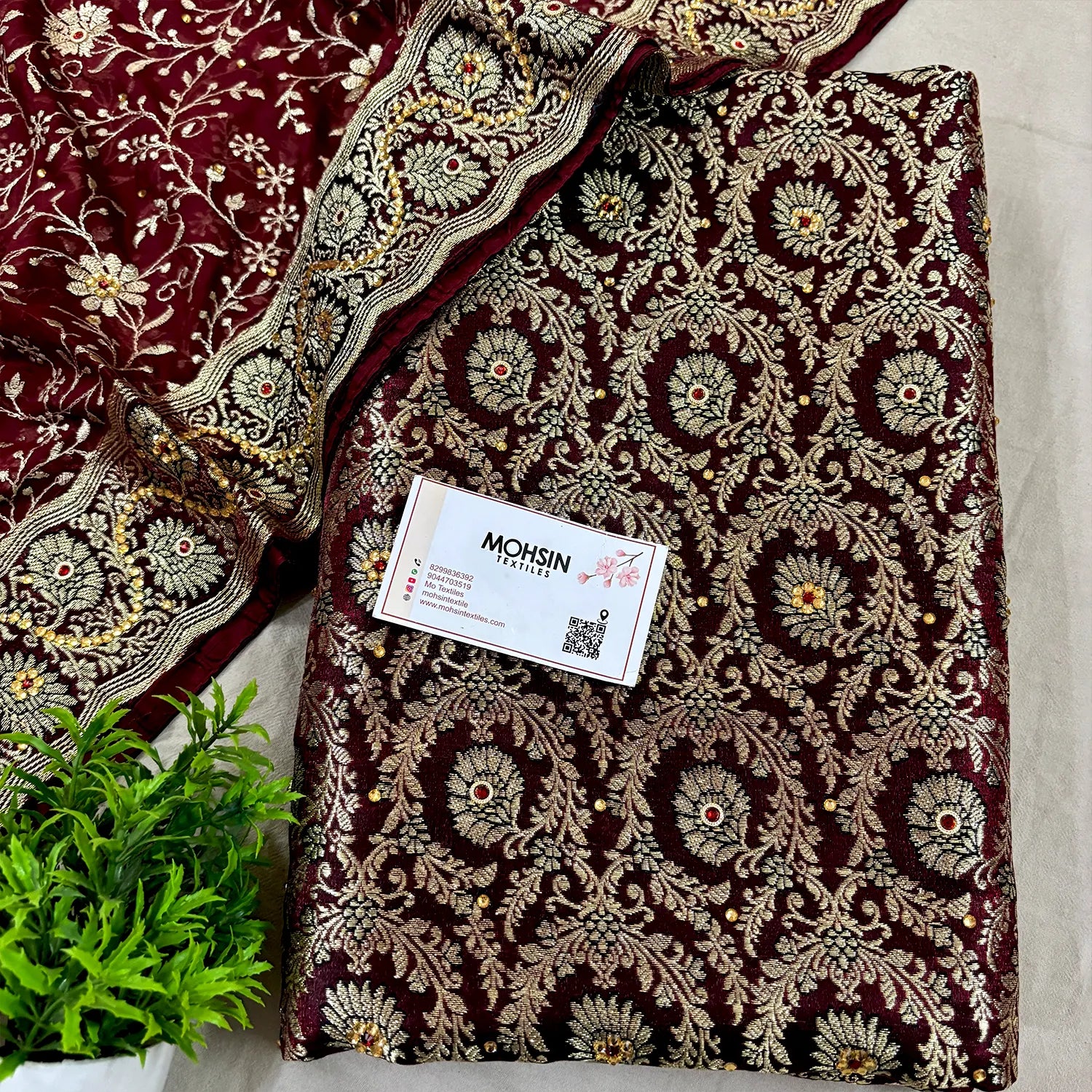 Wine Chiragha Jaal Stone Work Kimkhab Silk Banarasi Gharara