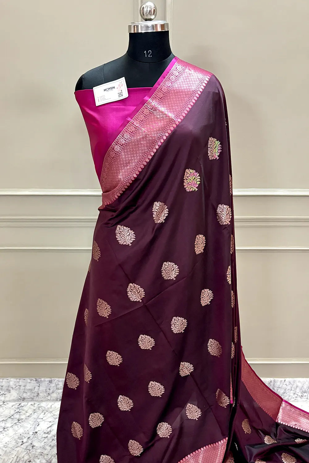Wine and Pink Golden Zari Banarasi Silk Saree